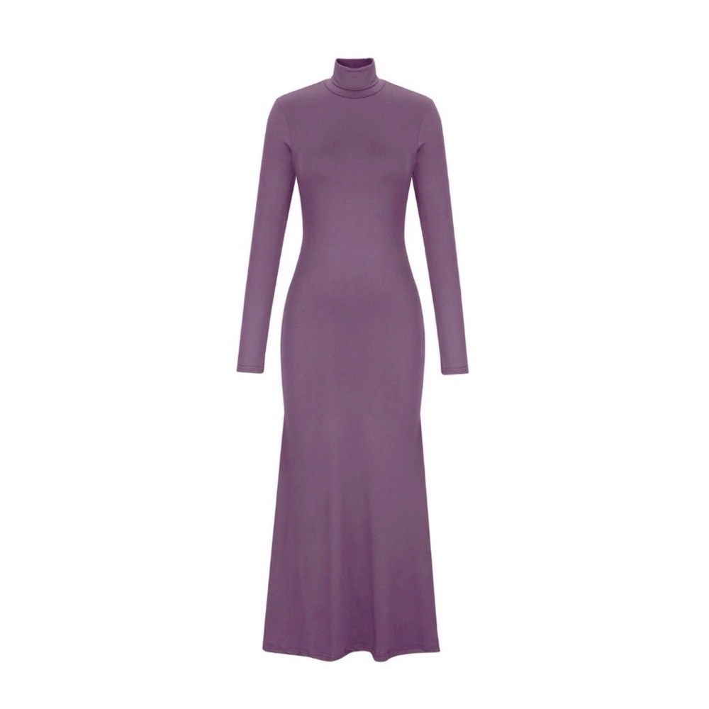 OGL ProWarm Turtleneck Long Sleeve Midi Dress in Purple